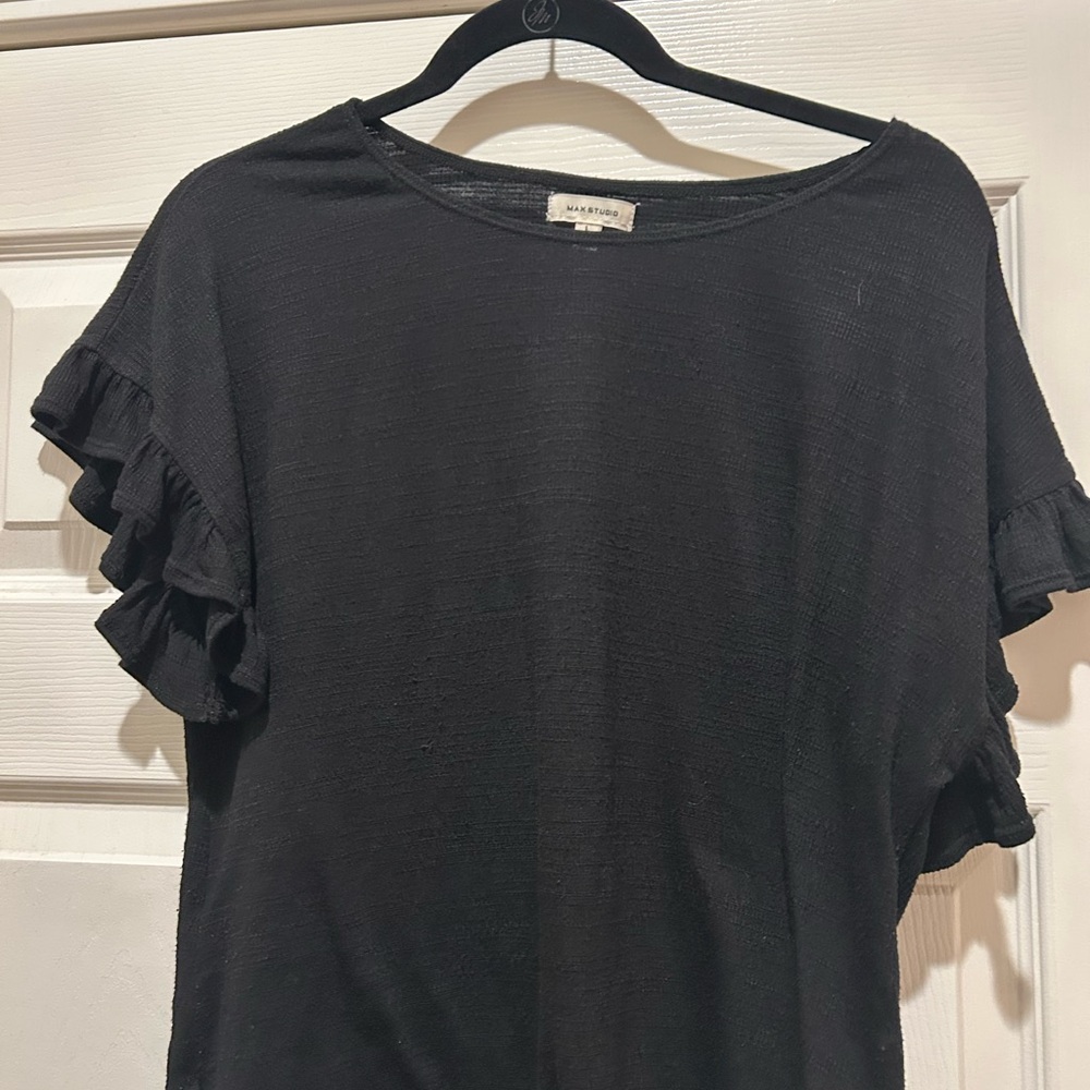 Black Ruffle Sleeve Top